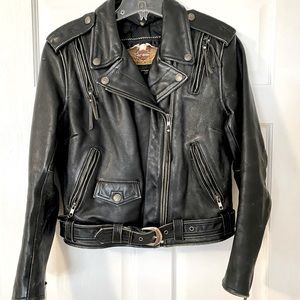Women’s Vintage Harley-Davidson leather biker jacket.